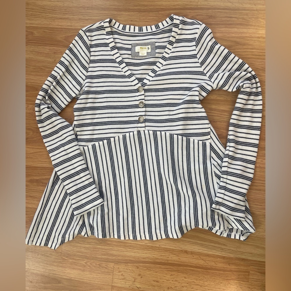 Anthropologie Navy and White Striped tunic blouse